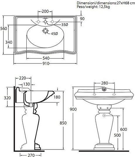 Раковина Azzurra Jubilaeum JUB200B1\90