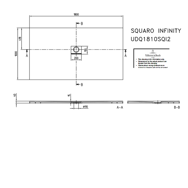 Душевой поддон Villeroy&Boch Squaro Infinity  цвет-Stone White UDQ1810SQI2V-RW pod1