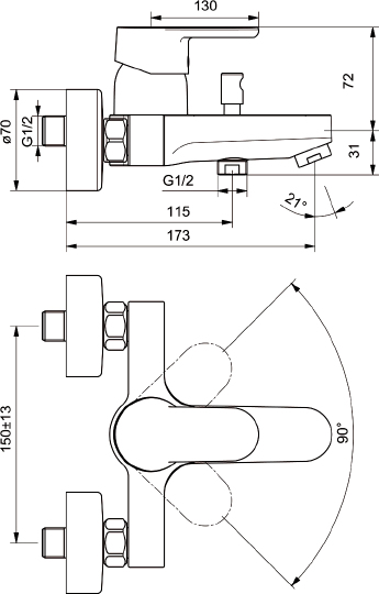 Смеситель Ideal Standard Ceraplan III B0718AA для ванны с душем