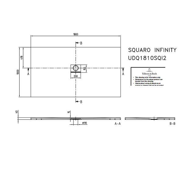 Душевой поддон Villeroy&Boch Squaro универсальная  цвет-Cream UDQ1810SQI2V-2S pod1