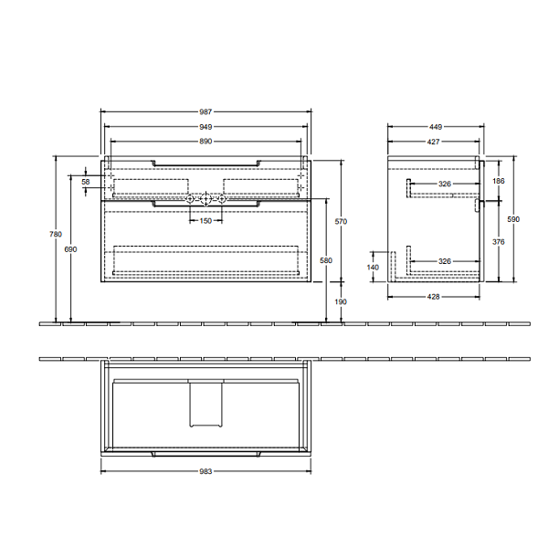 Тумба под раковину Villeroy&Boch Subway 2.0  цвет-Black Matt Lacquer A91510PD hog2