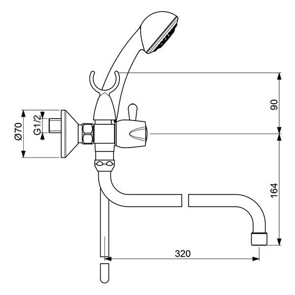 Настенный смеситель для ванны/душа Vidima ISKAR с поворотным изливом 320 мм BA167AA