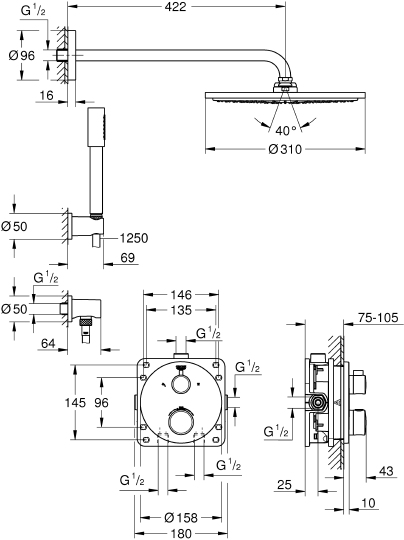 Душевой комплект Grohe Grohtherm 34731000 с термостатом