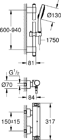 Душевой комплект Grohe Grohtherm 2000 34482001 смеситель + душевой гарнитур