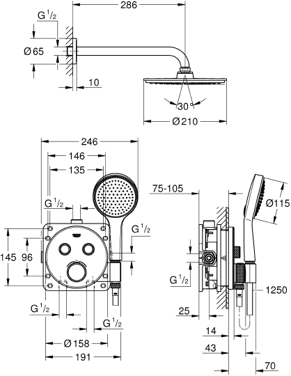 Душевой комплект Grohe Grohtherm SmartControl 34743000