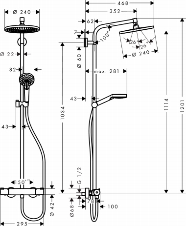 Душевая стойка Hansgrohe Crometta S 240 1jet Showerpipe EcoSmart 27268000 9 л