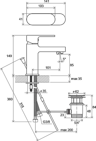 Смеситель Ravak Chrome CR 011.00 для раковины X070053