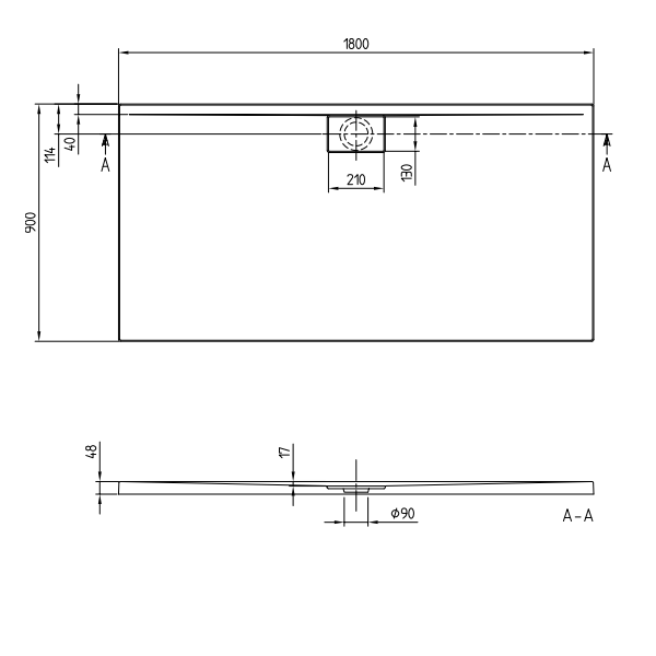 Душевой поддон Villeroy&Boch Architectura Metalrim  цвет-белый UDA1890ARA248GV-01 pod1