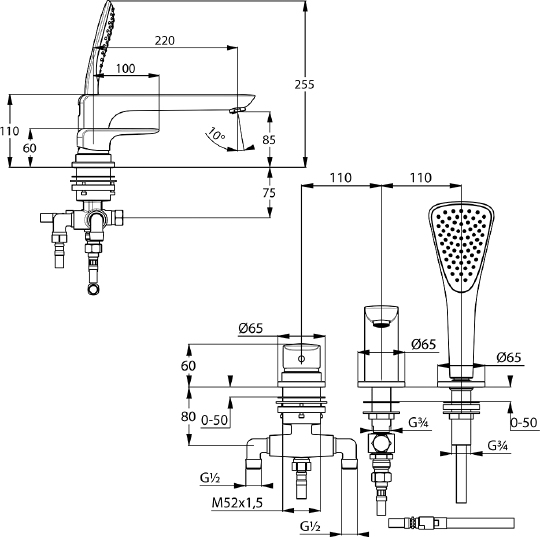Смеситель Kludi Ameo 414470575 на борт ванны