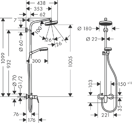 Душевая стойка Hansgrohe Crometta 160 1 Jet 27266400