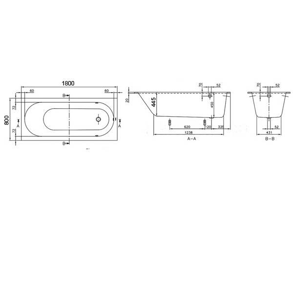 Ванна Mauersberger Jucunda  1700 x 750 мм, материал-акрил, цвет-белый (Glossy White) UBQ180OBE2V-01