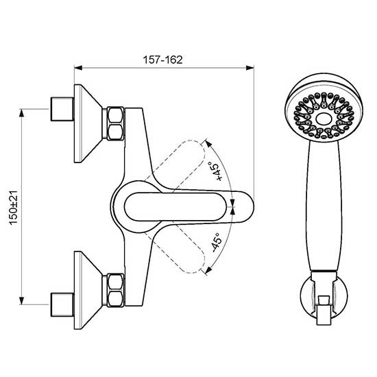 Настенный смеситель для ванны/душа Vidima FINE, душевой гарнитур в комплекте (душевая лейка 1 ф. Ø70 мм, металлический шланг 1500 мм, держатель), BA388AA