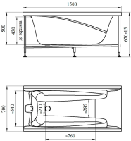 Акриловая Ванна Радомир Радомир Фелиция 150х70, каркас 2-01-0-0-1-202