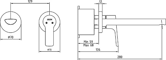Смеситель E.C.A. Luna 102105130EX С ВНУТРЕННЕЙ ЧАСТЬЮ, для раковины