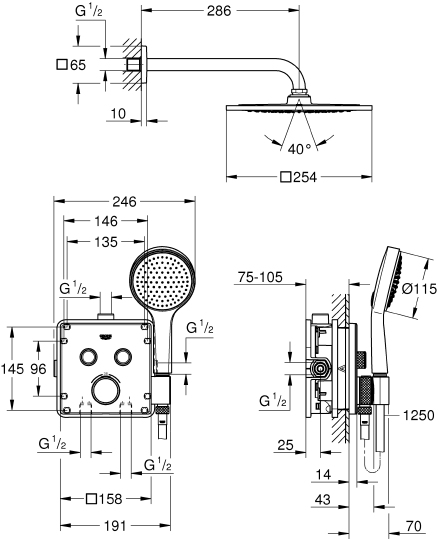 Душевой комплект Grohe Grohtherm SmartControl 34742000 Душевой комплект Grohe Grohtherm SmartControl 34742000