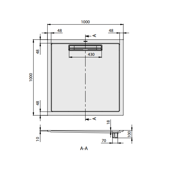 Душевой поддон Villeroy&Boch Squaro Super Flat  цвет-Grey UDQ1010SQR1V-3S pod1