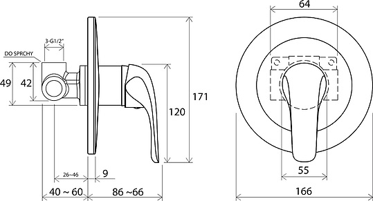 Смеситель Ravak Rosa RS 062.00 С ВНУТРЕННЕЙ ЧАСТЬЮ, для душа RS 062.00