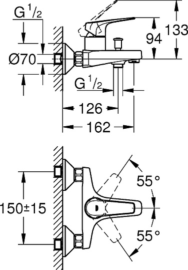 Смеситель Grohe BauFlow 23601000 для ванны с душем