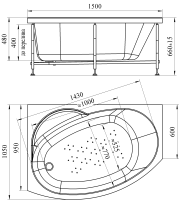 Акриловая Ванна Радомир Радомир Монти 150х105(левосторонняя), каркас 2-01-0-1-1-213