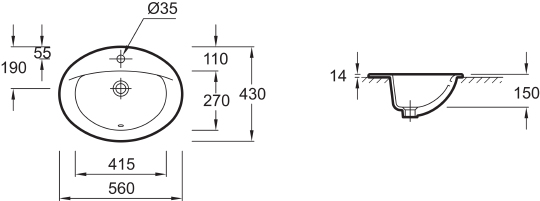 Раковина Jacob Delafon Patio E4155 56 см