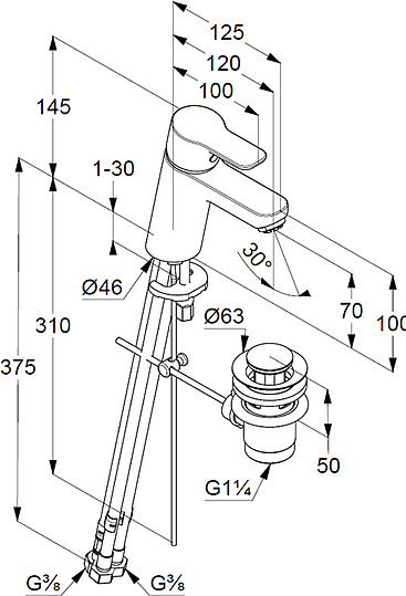 Смеситель Kludi Pure&Easy 372760565 для раковины, для безнапорных водонагревателей