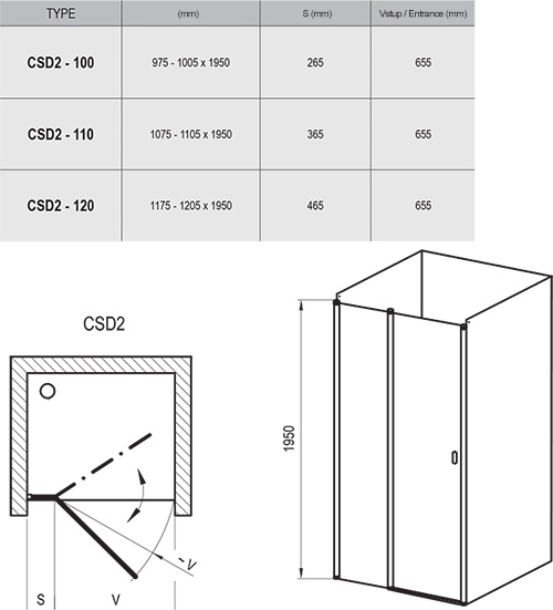 Душевая дверь RAVAK CHROME CSD2-100  белый + стекло Transparent 0QVAC100Z1 Душевая дверь RAVAK CHROME CSD2-100  белый + стекло Transparent 0QVAC100Z1