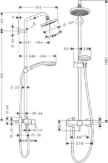 Душевая стойка Hansgrohe Croma 100 27154000