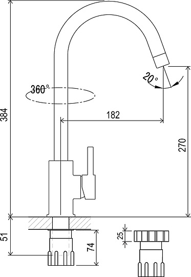 Смеситель Ravak Suzan KM 016.00 для кухонной мойки X070039