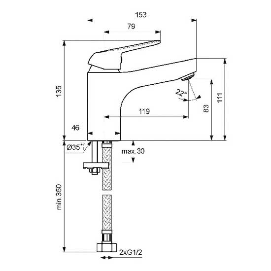 Смеситель для умывальника Vidima FINE GRANDE, высота 136 мм., BA385AA