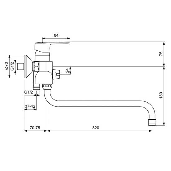 Настенный смеситель для ванны/душа Vidima UNO, поворотный излив 320 мм BA240AA
