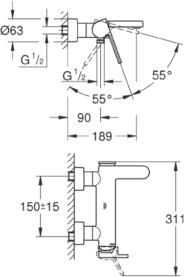 Смеситель Grohe Plus 33553003 для ванны с душем