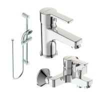 Промо-комплект 3-в-1 Vidima OPTIMA. Состоит из: BA289AA Смеситель для умывальника, BA320AA Смеситель для ванны/душа, BA196AA Штанга для душа, BA380AA