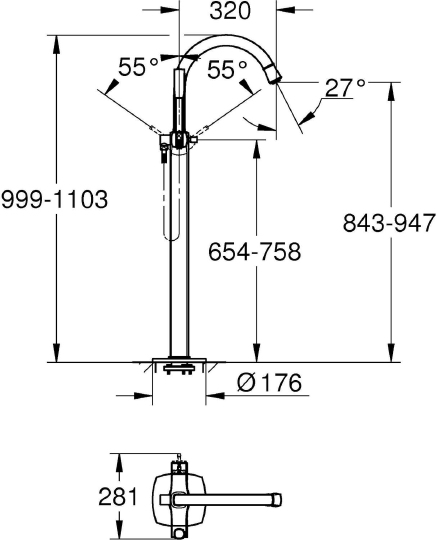 Смеситель Grohe Grandera 23318GL0 напольный Смеситель Grohe Grandera 23318GL0 напольный