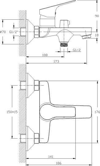 Смеситель Rossinka RS29-31 для ванны с душем