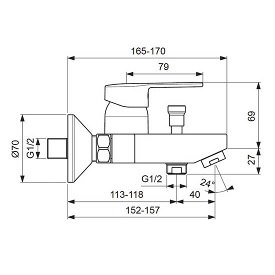 Смеситель для ванны/душа Vidima LOGIK, душевой гарнитур в комплекте (душевая лейка Ø70 мм, металлический шланг 1500 мм, держатель для лейки), BA279AA