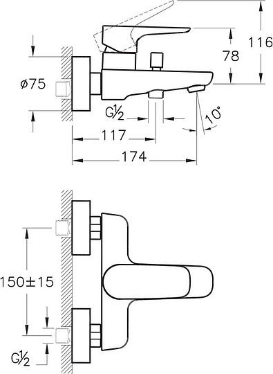 Смеситель VitrA X-Line A42324EXP для ванны с душем