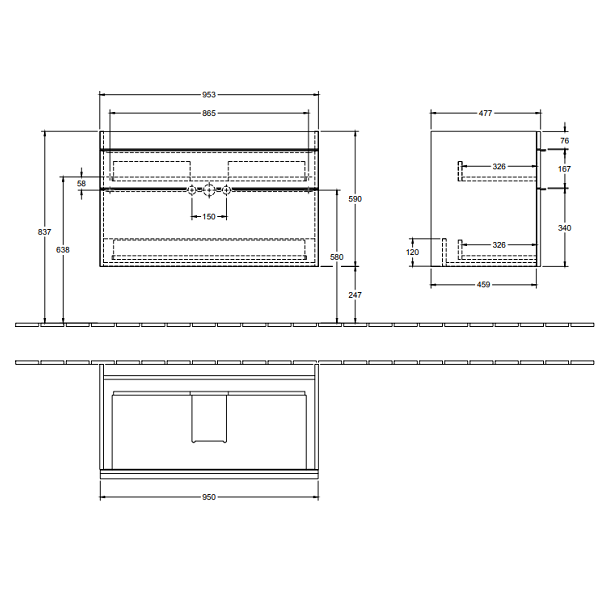 Тумба под раковину Villeroy&Boch Venticello  цвет-вяз импрессо A92601PN hog2
