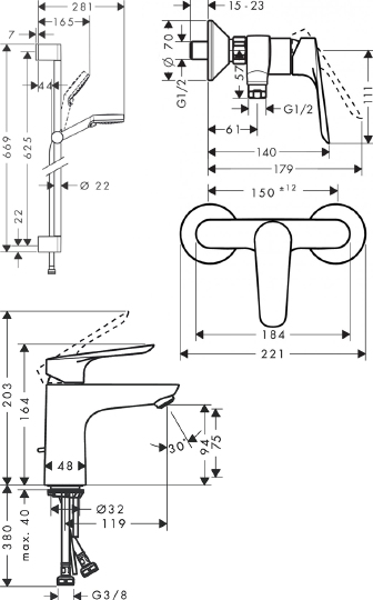 Душевой комплект Hansgrohe SET Logis E 100 (d)