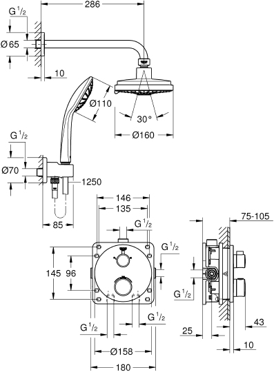 Душевой комплект Grohe Grohtherm 34735000 с термостатом Душевой комплект Grohe Grohtherm 34735000 с термостатом
