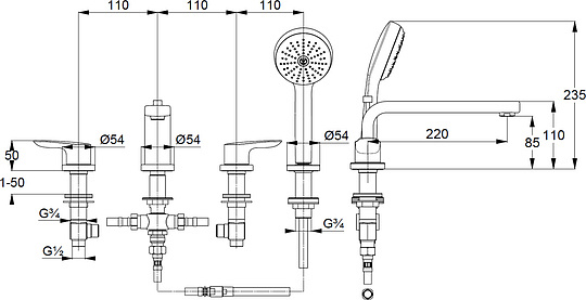 Смеситель Kludi Pure&Solid 344230575 на борт ванны