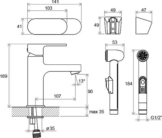 Смеситель Ravak Chrome CR 112.00 для раковины с гигиеническим душем X070092