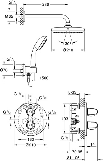 Душевой комплект Grohe Grohtherm 1000 34614001 С ВНУТРЕННЕЙ ЧАСТЬЮ