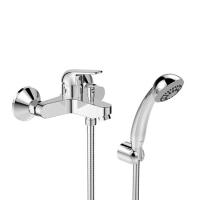 Настенный смеситель для ванны/душа Vidima FINE, душевой гарнитур в комплекте (душевая лейка 1 ф. Ø70 мм, металлический шланг 1500 мм, держатель), BA388AA