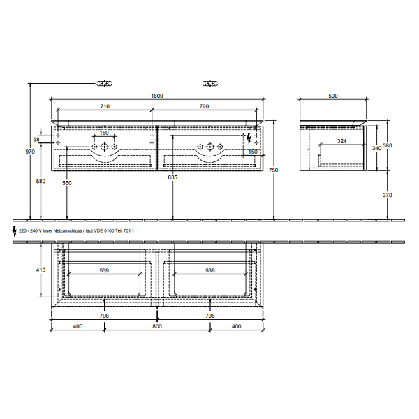 Тумба под раковину Villeroy&Boch Legato  цвет-дуб графитовый B69200FQ hog2