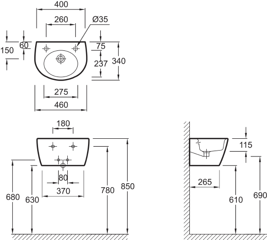 Рукомойник Jacob Delafon Ove E1567 46 см
