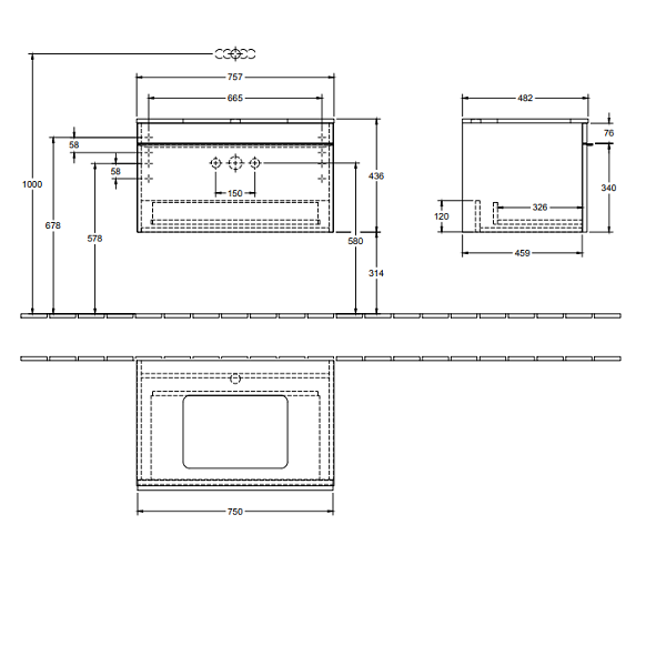 Тумба под раковину Villeroy&Boch Venticello  цвет-серый глянцевый A94502FP hog2