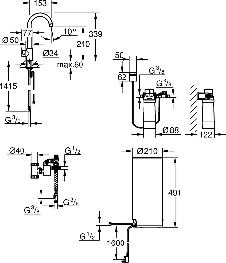Смеситель Grohe Red II Mono 30080001 для кухонной мойки, с водонагревателем