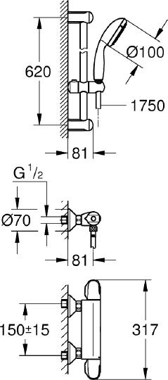 Душевой комплект Grohe Grohtherm 1000 34151004