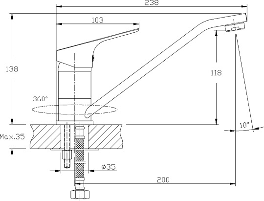 Смеситель Rossinka RS29-21 для кухонной мойки