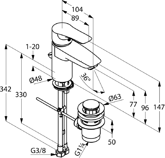 Смеситель Kludi TERCIO XL 384840575 для раковины